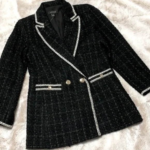 Ann Taylor Black tweed boucle pocket jacket XS 2 4 - Picture 3 of 9